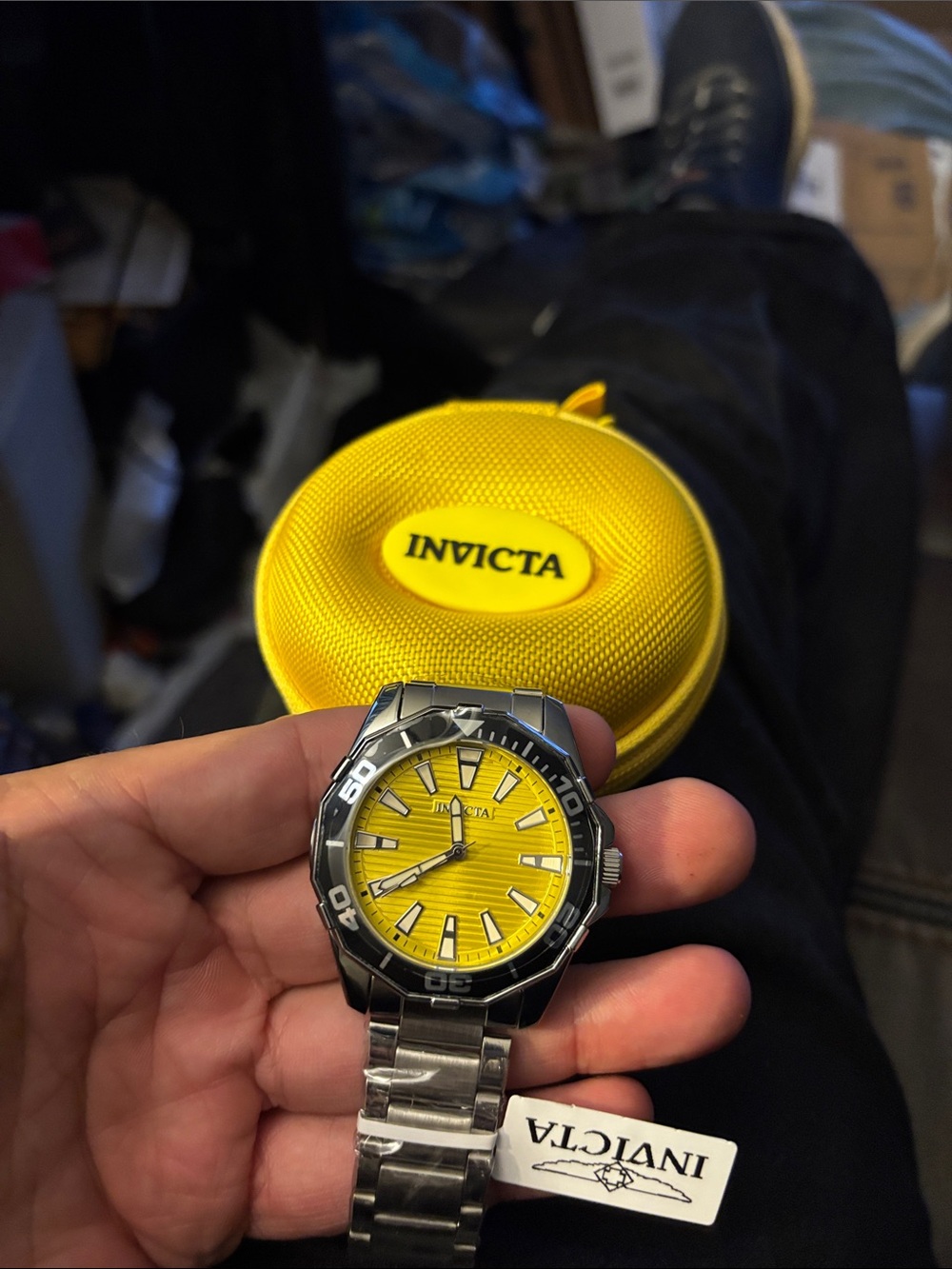 Invicta Men's Silver Stainless Steel Watch with Yellow Dial